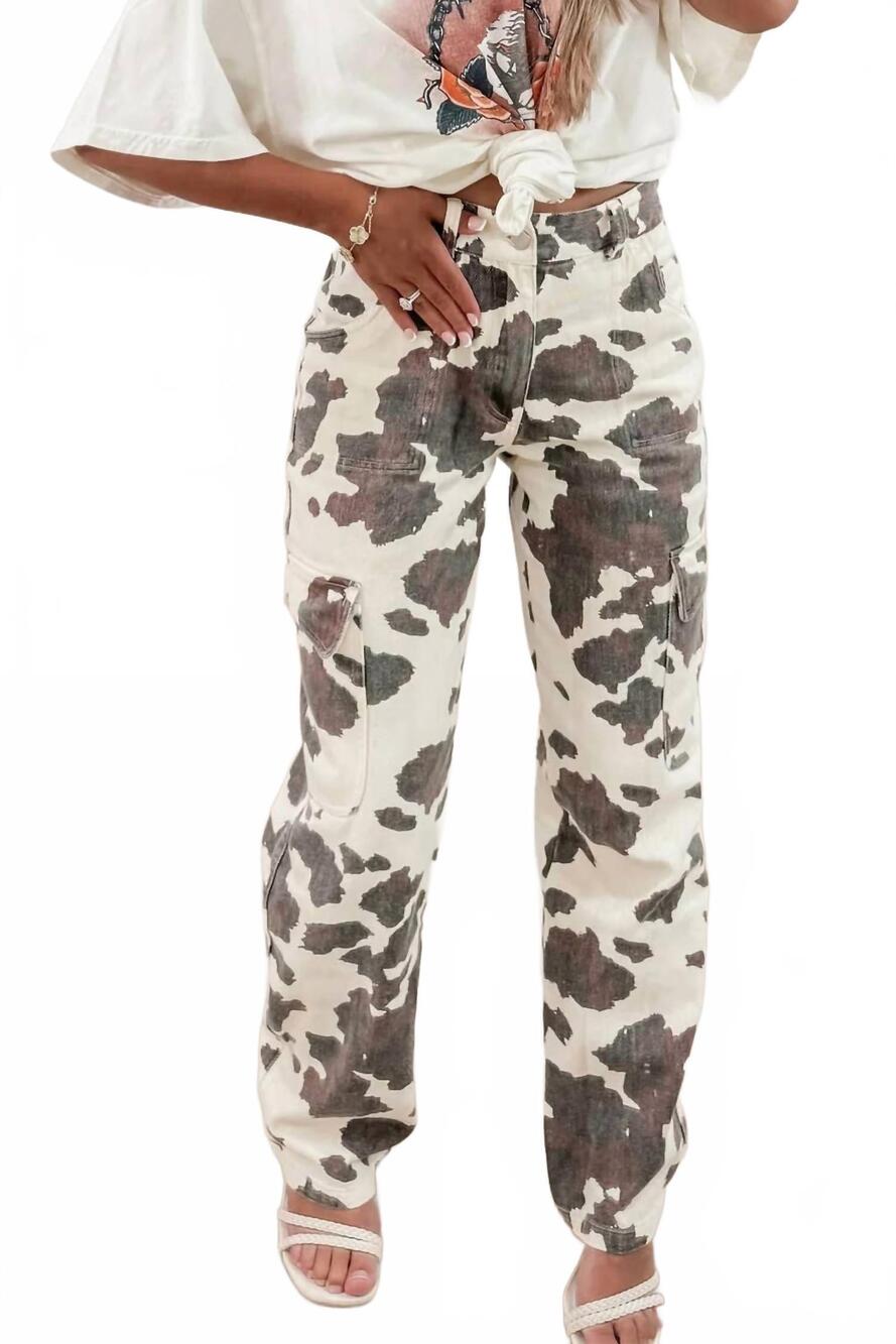 NEW 66DISCO cattle days high-waisted straight jeans in brown/white